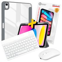 Combo Capa Para iPad 10 2022 + Teclado e Mouse Branco + Pelicula De Vidro Premium