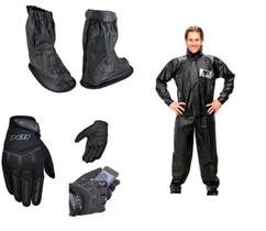 Combo Capa Roupa Chuva + Luva Frio Inverno X11 Fit + Polaina Galocha Vestimenta Vestuário Jaqueta Calça Pantaneiro Pvc Preta Moto Motoqueiro