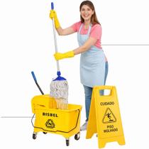 Combo Carrinho de Limpeza Profissional Com Mop 2 Refis Balde 20l Espremedor e Placa Atenção Combo Carrinho de Limpeza Profissional Com Mop 2 Refis Balde 20l Espremedor e Placa Atenção