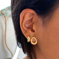 Combo Cartela Argola Semijoia Kit com 2 Boleada Lisa Aberta e Oval Orgânico Vazado