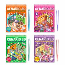 Combo Cenários 3D Adesivos em Miniatura 01 - Kit com 4 Livros Cenários