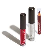 Combo Cherry Lips: Lápis Multifuncional Marrom 1,2g + Batom Líquido Vermelho 4ml + Gloss Labial Transparente 4ml