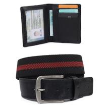 Combo Cinto Masculino De Elástico + Couro e Carteira Em Couro