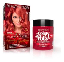 Combo Coloração Kit Beautycolor 77.44 + Color Pots Vermelho Flame