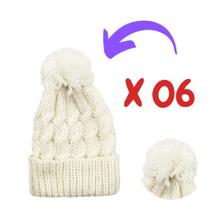 Combo com 06 Touca de Frio com Pompom Cor Branca Confortável