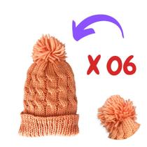 Combo com 06 Touca de Frio com Pompom Cor Salmão Confortável