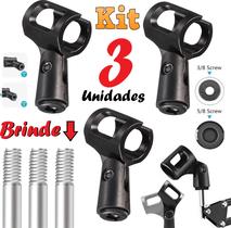 Combo com 3 Unidades de Suporte Apoio Para Microfone Cachimbo Móvel Pedestal Tripé Rosca 3/8 5/8 Serve Vários Modelos