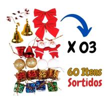 Combo Com 60 Enfeites De Natal Laço Papai Noel Árvore Natal