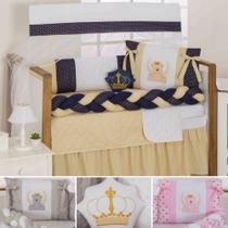 Combo completo de berço para bebê aconchego menino e menina bordado com 11 pçs Combo completo de berço para bebê aconchego menino e menina bordado com 11 pçs