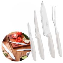 Combo Conjunto Kit Jogo de 4 unidades Facas para Churrasco Carne Legumes Cozinha Pão Sushi Tramontina Plenus Afiável Não Enferruja Facil de Limpar Moderno Tradicional Elegante