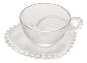 Combo Coração Pearl Wolff - 4 Pratos Sobremesa Coração 20 cm + 4 Xícaras c/Pires Coração 180 ml
