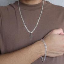 Combo Corrente e Pulseira 4mm Groumet Italiana Maciça