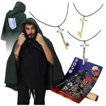 Combo Cosplay Levi Attack on Titan Capa + Kit Chave e Poster