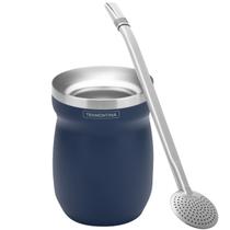 Combo Cuia Térmica Tramontina em Inox Azul + Bomba de Chimarrão
