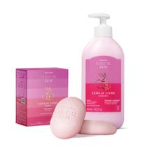 Combo Cuide-se Bem Cereja Livre: Loção Hidratante Corporal + Sabonete em Barra 2 unidades 80g cada
