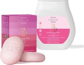 Combo Cuide-se Bem Cereja Livre:Sabonete Líquido Íntimo + Sabonete em Barra 2 unidades 80g cada