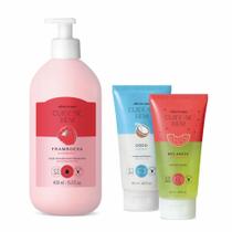 Combo Cuide-se Bem Feira Cuidados: Sabonete Melancia + Creme Esfoliante Coco + Loção Framboesa Combo Cuide-se Bem Feira Cuidados: Sabonete Melancia + Creme Esfoliante Coco + Loção Framboesa