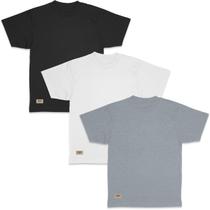 Combo de 3 Camisetas T-Shirt Masculinas Básicas Preto, Branco e Cinza