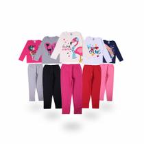 Combo De 5 Conjuntos de Meia Estação Em Algodão Calças de Moleton Lisas Blusas Meninas