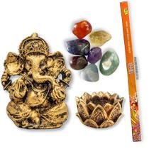 Combo de Estátua de Ganesha + Castiçal + 7 Pedras Chakras + Incenso de Mirra - D - Mandala de Luz