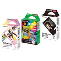 Combo de Filmes Fujifilm Instax Mini, Rainbow 10 Fotos + Macaron 10 Fotos + Black 10 Fotos