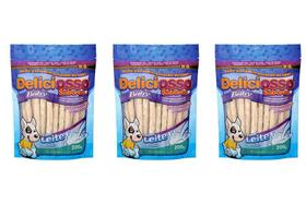 Combo de Ossinhos Para Cães Filhotes: 3 Pacotes Osso Palito Baby Leite Deliciosso 200g