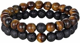 Combo de Pulseiras Pedra Natural - Olho de Tigre + Lava Vulcânica Proteção, Força e Estilo Combo de Pulseiras Pedra Natural - Olho de Tigre + Lava Vulcânica Proteção, Força e Estilo
