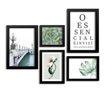 Combo De Quadros Decorativos Com Moldura Rosa Verde