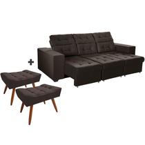 Combo de Sofá 3 Lugares Itália Plus 2,10m Retrátil Reclinável com 2 Puffs Pés Palito Suede Marrom -Sofá na Web Combo de Sofá 3 Lugares Itália Plus 2,10m Retrátil Reclinável com 2 Puffs Pés Palito Suede Marrom -Sofá na Web