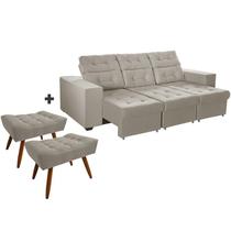 Combo de Sofá 4 Lugares Itália Plus 2,25m Retrátil Reclinável com 2 Puffs Pés Palito Suede Bege -Sofá na Web