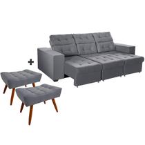 Combo de Sofá 4 Lugares Itália Plus 2,50m Retrátil Reclinável com 2 Puffs Pés Palito Suede Cinza- Sofá na Web