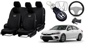 Combo Design Honda Civic 2020-2024 + Volante + Chaveiro Couro