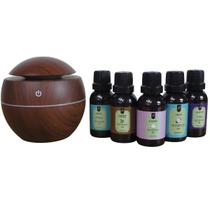 Combo Difusor Elétrico + 5 Essências de 30ml hidrossolúveis Kit:SuavesCor:Madeira Escura