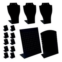 Combo Display Colares e Brincos, 5 colares, Brinco Pequeno e 120 furos - Preto