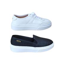 Combo dois tenis feminino casual social branco preto slip on