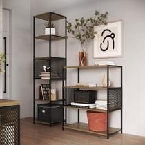 Combo Duas Estantes Sala Escritório Ferro Industrial Preto