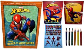 Combo Educativo Infantil Histórias Homem Aranha Marvel - Culturama : Livro De História + Livro De Colorir + Cartela De Adesivos + 06 Lápis De Cor