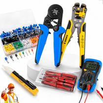 Combo Eletrecista Kit Ferramentas Profissional, Multimetro, Alicate Crimpador, Terminais Tubulares, Chaves Isoladas