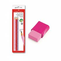 Combo Escolar Faber-Castell Grip Conjunto 3 Lápis HB + Borracha Rosa Combo Escolar Faber-Castell Grip Conjunto 3 Lápis HB + Borracha Rosa