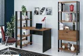 Combo Escrivaninha Home Office Match E Estante Estilo Industrial