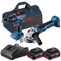 Combo Esmerilhadeira 5" GWS 18V-10 SB Heavy Duty Furadeira Parafusadeira de Impacto 1/2" 18V GSB Bivolt BL Bolsa 2 Bat 18V 4,0Ah Carregador Bivolt - BOSCH