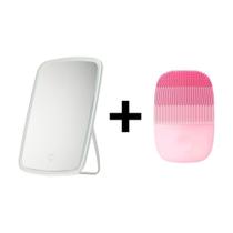 Combo Espelho Para Maquiagem Com Led + Aparelho De Limpeza Facial