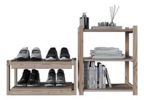Combo Estantes Dupla Organizadoras e Aparador Moderno Oferta Madeira Pinus Combo Estantes Dupla Organizadoras e Aparador Moderno Oferta Madeira Pinus