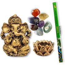 Combo Estátua de Ganesha + Castiçal + 7 Pedras dos Chakras + Incenso Alecrim - B