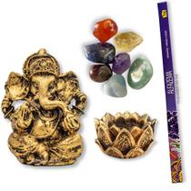 Combo Estátua de Ganesha + Castiçal + 7 Pedras dos Chakras + Incenso de Alfazema - E