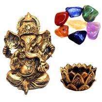 Combo Estátua de Ganesha + Castiçal + Pedras dos Chakras - Mandala de Luz