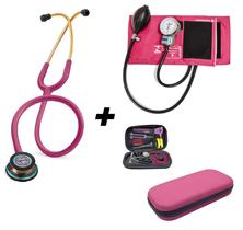 Combo Estetoscópio 3M Classic III Raspberry Rainbow 5806 Littmann, Esfigmomanômetro + Case