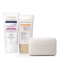 Combo Eudora Neo Dermo: Sabonete Facial 80g + Hidratante Facial 50g + Protetor Solar 40g