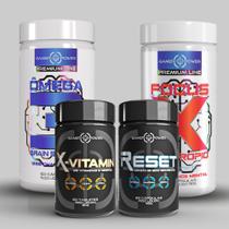 Combo Excelência Mental: Nootrópicos para alta performance: Focus-X + Ômega 3 + X-vitamin + Reset