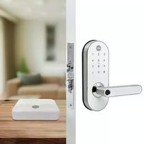 Combo Fechadura Digital Ymc 420w Branca Prata Externa Alexa